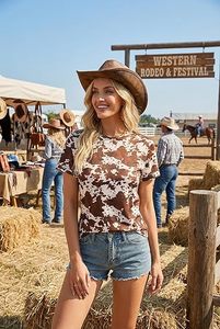 Camisetas de Verano para Mujer, Manga Corta, Cuello Redondo, Estampado Occidental, Estilo Casual y Lindo, Ropa 2026 - Product Image 5