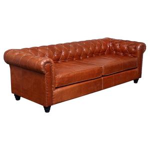 Juego de Sofás Chesterfield de Cuero Genuino Premium – Sofá Chesterfield Clásico de Estilo Italiano en Color Marrón para Muebles de Sala de Estar - Product Image 1