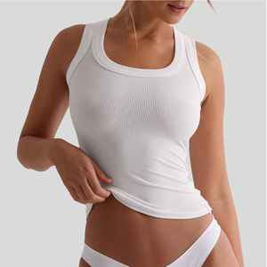 Débardeur côtelé léger et respirant pour femme, grande taille, en coton de haute qualité, avec col en V et volants sur le devant, idéal pour l'été - Product Image 1