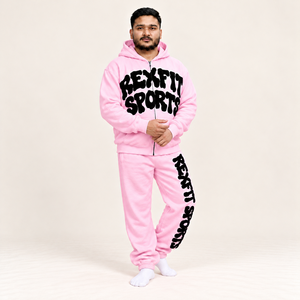 Ensemble de survêtement en polaire pour homme Rexfit Sports avec logo personnalisé, veste à capuche zippée intégrale et pantalon de jogging avec étiquette personnalisée, ensemble d'hiver - Product Image 4