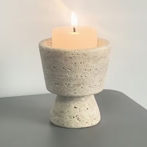 Minimalist Stone Marble Travertine <b>Candlestick</b> <b>Holder</b> - Product Image 1