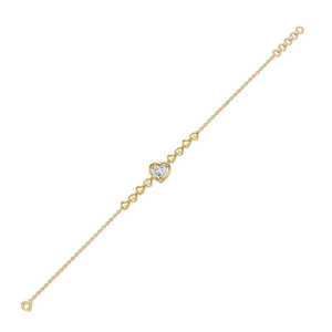 Elegante pulsera de oro con diamantes cultivados en laboratorio y una delicada cadena con motivos de corazones pulidos, con una pulsera central de corazón abierto. - Product Image 3