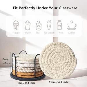 Ensemble de 8 sous-verres pour boissons, bière, café, sous-verres absorbants en coton tissé 4 couleurs avec support - Product Image 4