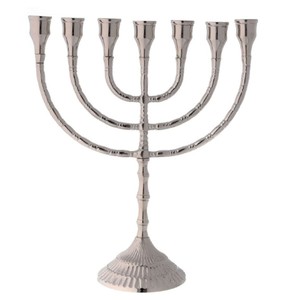 <b>Tall</b> Polished Silver Nine Branch Menorah Candle Holder Traditional Jewish Hanukkah <b>Table</b> And Home Decor Classic Elegant Design - Product Image 6