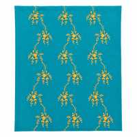 Tissu en coton bleu sarcelle de qualité supérieure, brodé en 3D – Matière à motif floral végétal vibrant pour vêtements et décoration intérieure