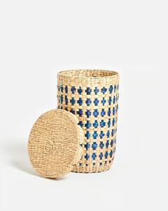 Cesta de lavandería tejida natural y azul, cesta de almacenamiento hecha a mano, venta al por mayor, ecológica, hecha en Vietnam - Product Image 6