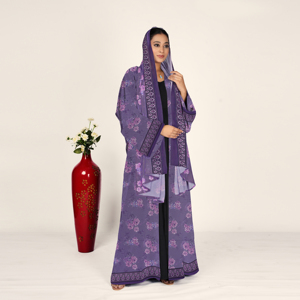 Abaya de Chifón Sólido con Pañuelo Drapeado para la Cabeza, Manga Fluida Abierta por Delante, Atuendo Islámico Modesto para Mujer, Eid Ramadán ODM - Product Image 1