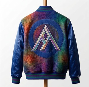 Chaqueta Varsity para Hombre, Mezcla de Lana, Color Degradado, Logotipo Bordado, Forro de Satén, Estilo Preppy, para Otoño - Product Image 2