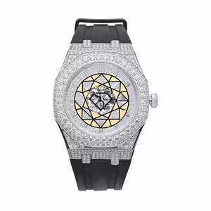 <b>Silicone</b> Strap <b>Waterproof</b> Solid Gold Plated Lab Grown Diamond Quartz Watches Men Bling Hip Hop Fully Iced Out Watches - Product Image 1