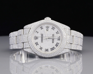 Reloj analógico de edición limitada resistente al agua de acero inoxidable VVS Clarity Moissanite Diamond Studded Iced Glass para negocios de moda - Product Image 1