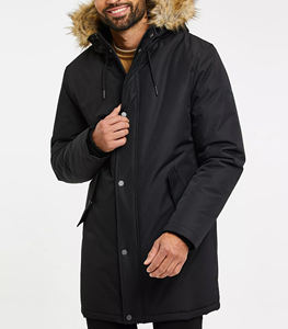 Global Industry Men's Black Puffer Parka <b>Jacket</b> <b>Fur</b> <b>Hood</b> Windproof Casual Winter Coat Plus Size Zipper Closure Customized Logo - Product Image 3