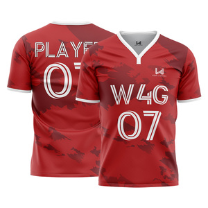 เสื้อฟุตบอลผู้ชาย Wear 4 Games สีดำแดงลายทาง คอวี แขนสั้น ระบายเหงื่อได้ดี ทรงแอธเลติก พิมพ์ลายแบบ Sublimated - Product Image 4