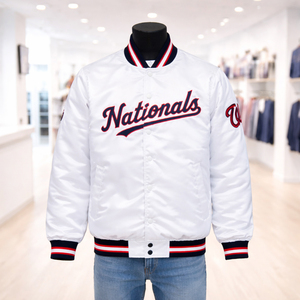 Premium White Letterman Silk Satin Jacket | Custom Embroidered Baseball Starter Bomber College Jacket | 100% High Quality Satin - Product Image 1