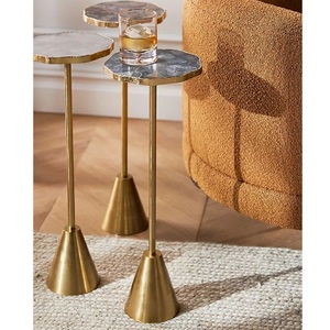 Mesa de Cóctel de Aluminio Dorado de Alta Calidad, Mueble Premium con Detalles Metálicos, Mesa Auxiliar para el Hogar, Hotel, Vino y Bebidas, Latón - Product Image 1