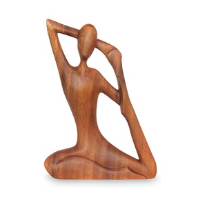 Sculpture de yoga en bois sculptée à la main, pose de méditation, décoration artistique pour salon, chambre et bureau - Product Image 5