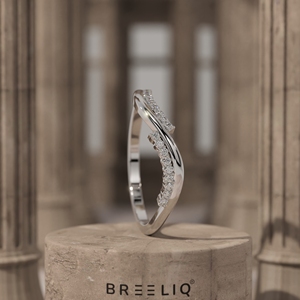 Elegant Wave Diamond Ring Curved Solid Gold Band Fluid Twist Design Slim Stackable Fine Jewelry Gift for Women - Product Image 1