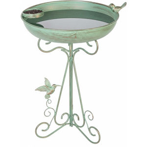 Baño para Pájaros de Aluminio con Acabado Azul Claro Antiguo, con Base de Acero, Decoración de Jardín, Cuenco de Agua con Figuras de Pájaros - Product Image 6