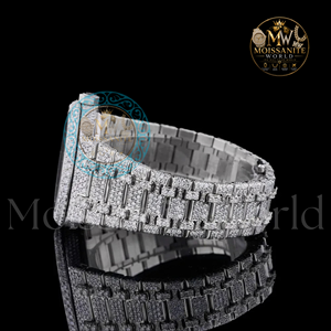 Montre de luxe unisexe Hip Hop à quartz, boîtier tonneau en acier inoxydable, lunette sertie de diamants, cadran analogique tourbillon, verre saphir, boucle 41 mm - Product Image 2