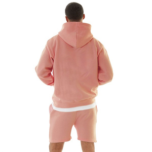 Ensemble short et sweat à capuche rose pour homme, couleur unie, en molleton tricoté doublé, pull décontracté pour le printemps - Product Image 2