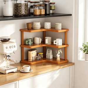 Wooden Three Tier Corner <b>Storage</b> <b>Rack</b> For <b>Kitchen</b> Countertop Tableware Organization Modern Style Standing Type Durable wholesale - Product Image 3
