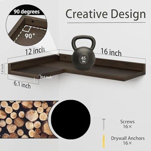 Mango Wood <b>Floating</b> <b>Corner</b> <b>Shelves</b> Double Tier Minimalist Living Room Storage | Handcrafted India Dark Gray Wholesale - Product Image 2