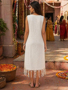 Handcrafted Linen Maxi <b>Dress</b> for Women Sustainable <b>Boho</b> Chic Sleeveless <b>Summer</b> Outfit Artisanal Off-White Casual Resort Wear - Product Image 3