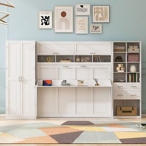 Full-Size <b>White</b> Murphy <b>Bed</b> with Closet Drawers Shelves Wall <b>Bed</b> with Practical <b>Storage</b> Solutions - Product Image 1