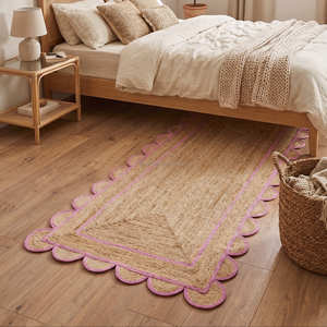 Blush Pink Rectangular Braided Jute Nursery Rug with Decorative Border - Product Image 5