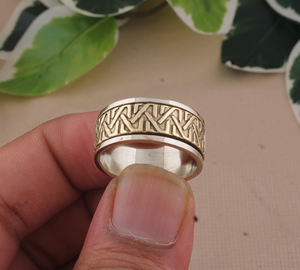 Bague tournante vintage pour femme en argent sterling 925, faite à la main, en métaux mélangés (cuivre, laiton), bijou anti-stress et de méditation, pour soirée - Product Image 6