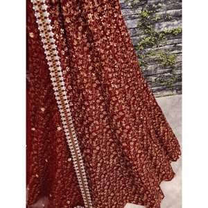 Lehenga de seda cruda bordado pesado diseñador color granate elegante - Product Image 3