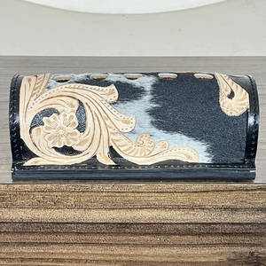 Nouvel organiseur de stylos en cuir façonné à la main de style occidental, en cuir de vachette véritable avec poils, motif floral, décoration de bureau, porte-stylos, accessoire de bureau - Product Image 2