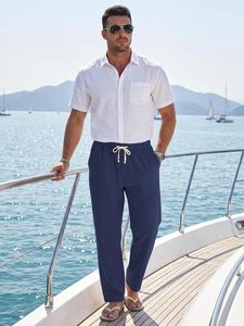 Pantalon en coton pour homme de haute qualité, écologique, léger, respirant, séchage rapide, fermeture à cordon, coupe slim droite, confortable - Product Image 3