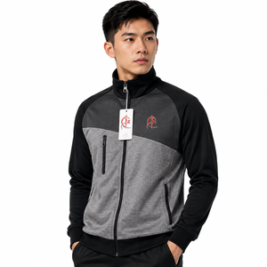 <b>Men</b> Sports <b>Track</b> <b>Jacket</b> Quick Dry Polyester Material Breathable Construction Stand Collar Elastic Hem Lightweight Athletic Outer - Product Image 1