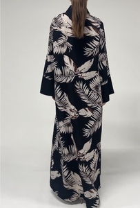 Elegent <b>Tropical</b> leaf print abaya Elegant long sleeve abaya Loose fit shawl collar <b>dress</b> Silk maxi <b>dress</b> for women - Product Image 6