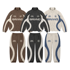 Urban Curve Panel Streetwear Two Piece Tracksuit Set Men's Oversized Streetwear Tracksuit Set <b>Zip</b> <b>Up</b> <b>Jacket</b> Casual - Product Image 1