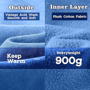 Sweat à capuche uni délavé à l'acide, 100 % coton, doublure polaire douce pour homme, hiver, logo personnalisé, le plus vendu - Product Image 5