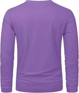 Chemises pour hommes à manches longues, violet foncé, respirantes, grandes tailles, en tissu de haute qualité, t-shirts à col rond 100 % coton pour hommes - Product Image 6
