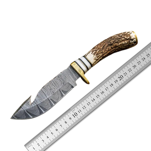 Cuchillo de Caza de Acero de Damasco Hecho a Mano por A&M ENTERPRISES, Mango de Asta de Ciervo, Grado Industrial, Supervivencia, Utilidad, Profesional, Camping, OEM - Product Image 1