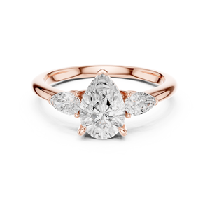 Anillo de Compromiso de Oro Rosa con Diamante Corte Pera, Anillo de Boda de Tres Piedras con Diamantes Laterales en Forma de Pera para Mujer - Product Image 1