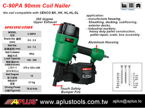 Pistolet à clous pneumatique industriel APLUS C-90PA avec garantie d'un an, longueur des clous de 90 mm - Product Image 2