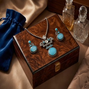DIVYORO Women's Turquoise Teardrop <b>Statement</b> Ethnic Adjustable Brass Oxidized Silver <b>Necklace</b> and Earrings Set for Party - Product Image 3