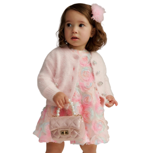 Cardigan en tricot doux rose pâle pour bébé avec boutons décoratifs, pull à manches longues pour nouveau-né, nourrisson et tout-petit - Product Image 4