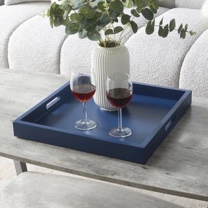 Bandeja Decorativa Rectangular de Madera Azul Marino con Asas, Diseño Minimalista para Mesa de Centro - Product Image 3