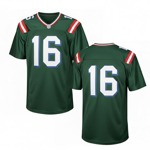 Green American Football Jersey V-Neck Short Sleeve Sublimated Print Number 16 Mesh Uniform for Men - Product Image 1