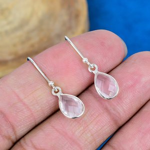 Handmade Clear Quartz Pear Shape Gemstone Drop Earrings 925 <b>Sterling</b> <b>Silver</b> - Product Image 1