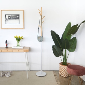 Classic design 2 tone white and wood <b>coat</b> <b>stand</b> <b>with</b> round base minimalist entryway available in customized size shapes colors - Product Image 3