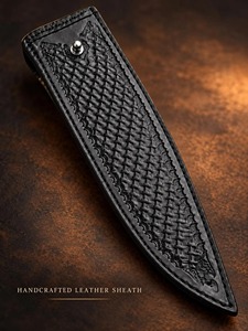 Cuchillo de Caza Hecho a Mano de Grado Industrial con Hoja de Acero Inoxidable de 0.5mm de Grosor, Punta Clip y Mango de Cuerno de Ciervo, con Funda Negra Trenzada - Product Image 5