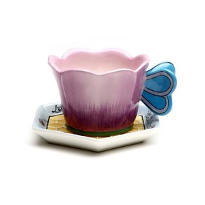 Stylish <b>ceramic</b> <b>mug</b> with leaf looked saucer ergonomic handle for a comfortable drinking experience - Product Image 3