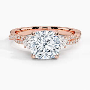 Anillo de Diamantes con Corte Cojín, Diseño de Tres Piedras en Oro Trenzado, Piedras Laterales Redondas, Joyería de Lujo para Compromiso, Regalos para Novias - Product Image 3