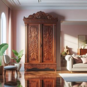 \Luxury Handcrafted Solid Wood 2 Door <b>Wardrobe</b> Ornate Botanical Carving Premium Finish Armoire - Product Image 1